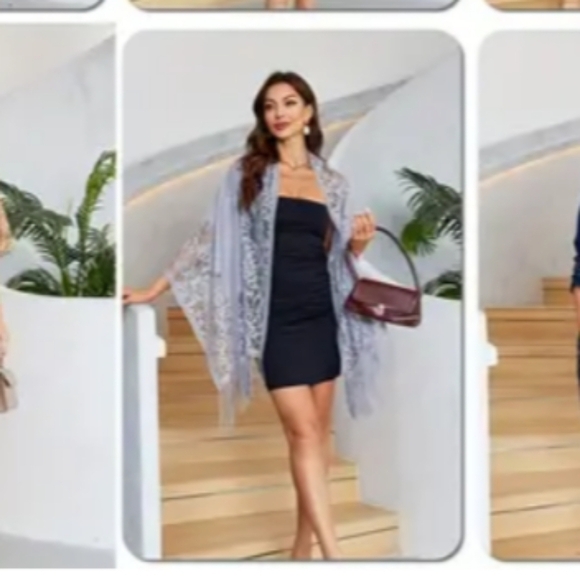 2/$40 NEW Barbiecore Grey Wrap Sheer Scarf sexy Elegant gray Lace Shawl - Picture 2 of 4